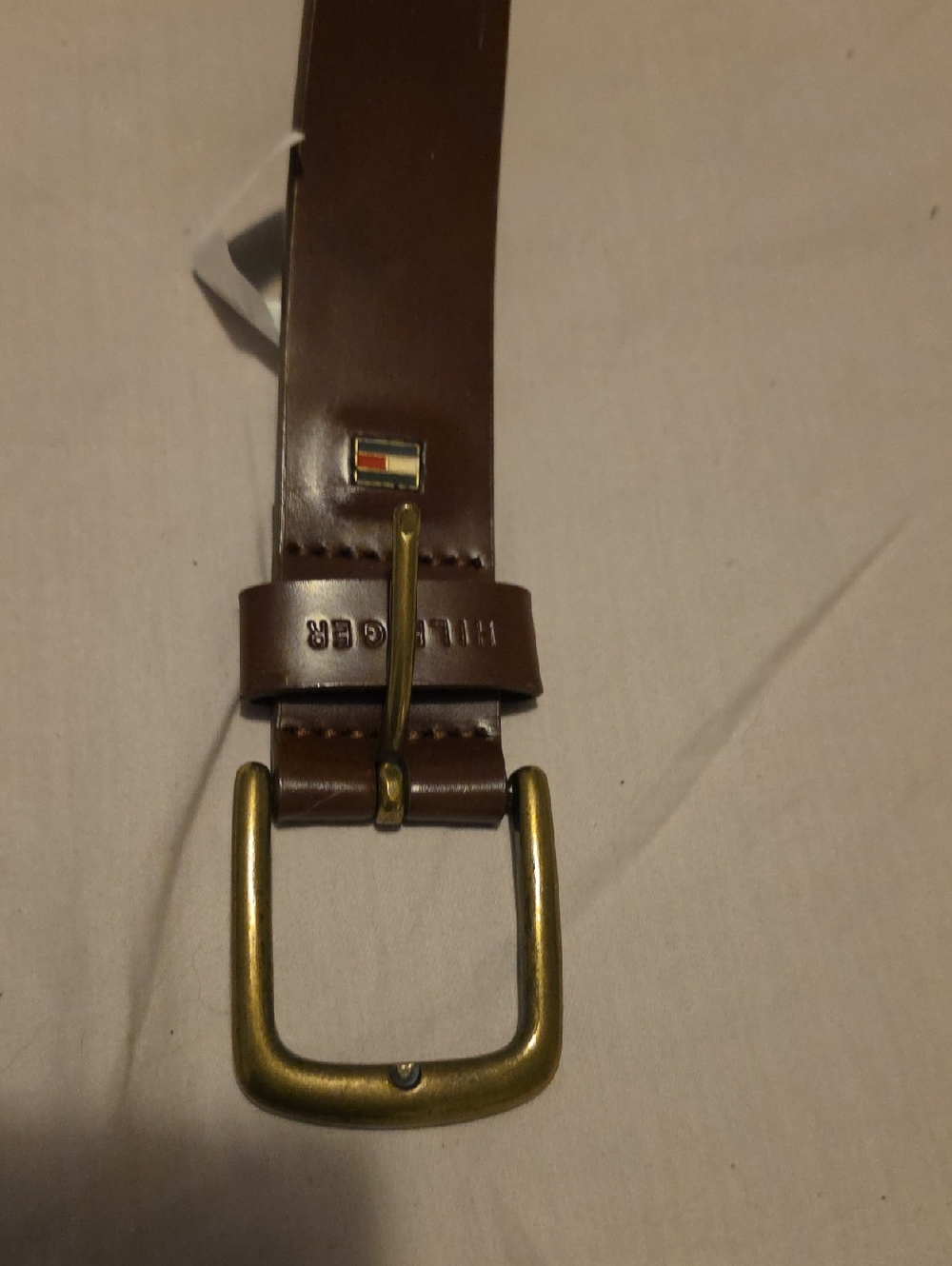 Tommy Hilfiger Brown Leather Men's Belt with Brass-Tone Buckle